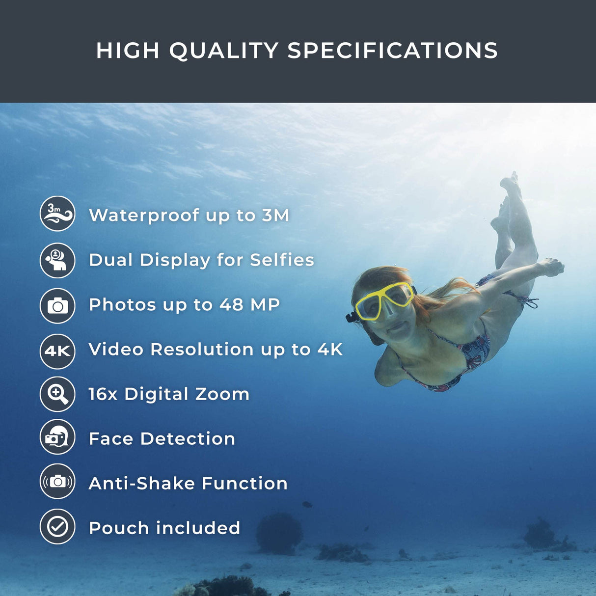 Easypix W3048 Edge Yellow - Cámara Sumergible, 48MP Doble Pantalla
