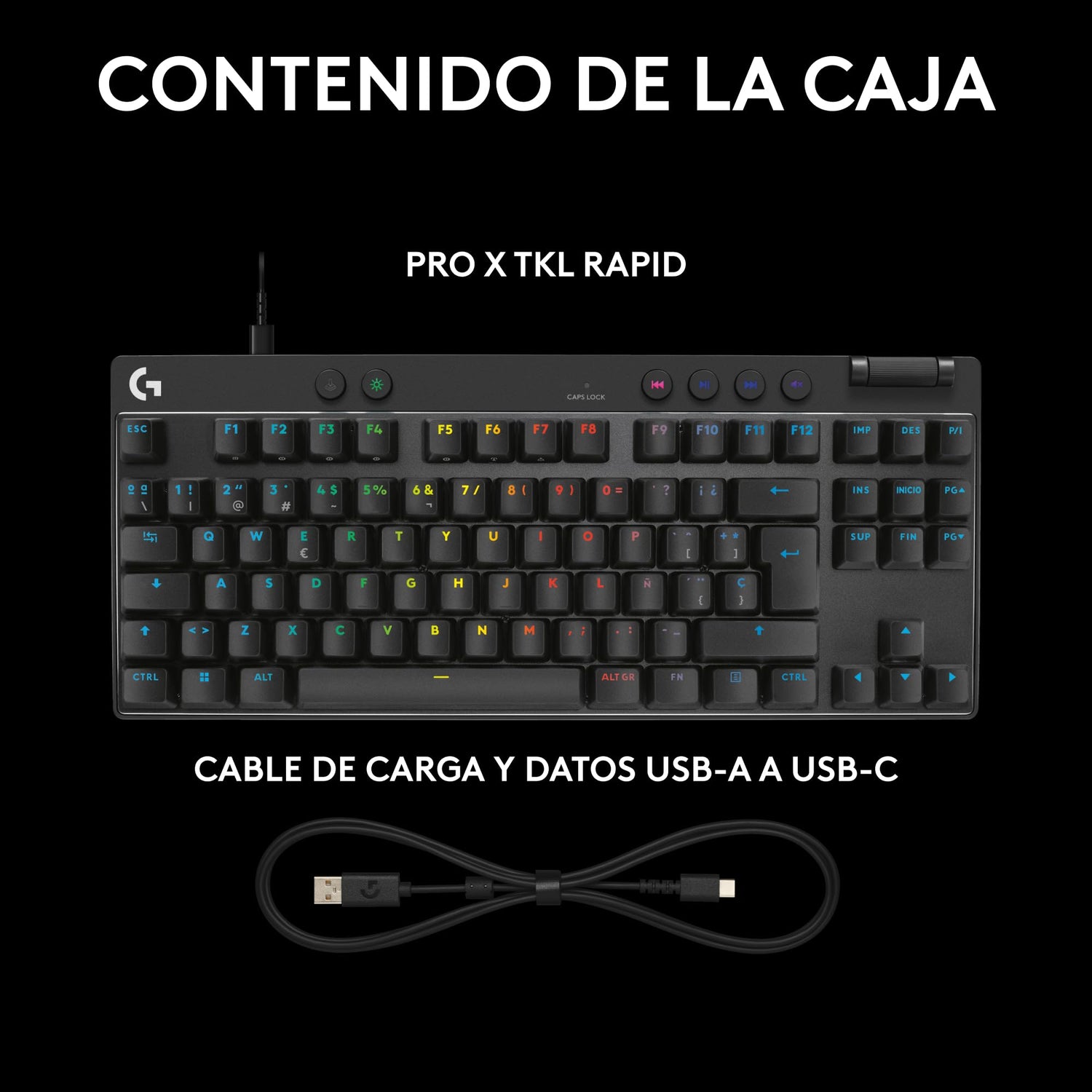 Logitech G PRO X TKL RAPID, teclado para gaming con cable sin teclado numérico con interruptores analógicos magnéticos, modo de disparo rápido, RGB, accionamiento ajustable, US INTL - Negro