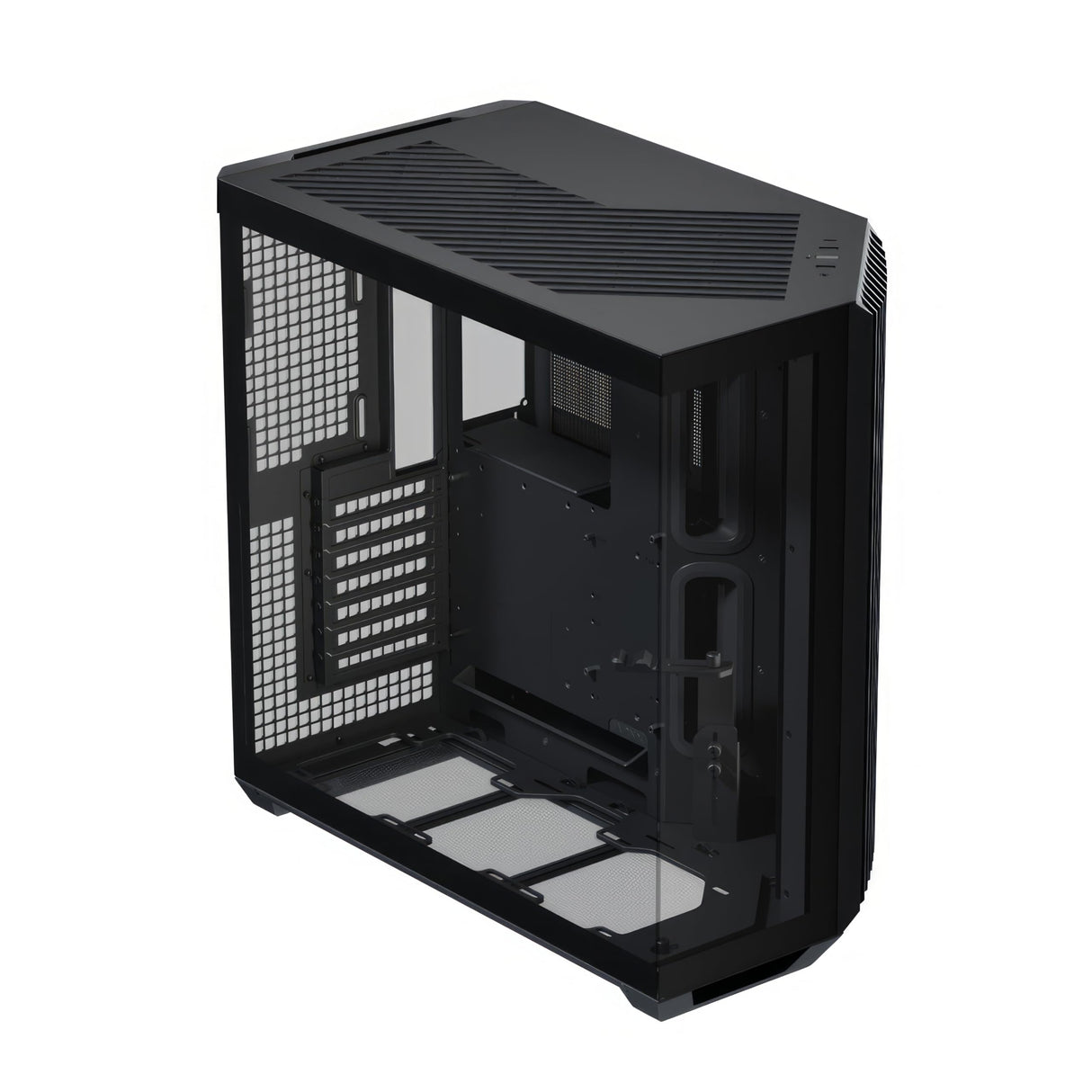 APNX V1 - Carcasa de PC ATX de Doble cámara con Flujo de Aire de Media Torre, Paneles de Vidrio panorámico, 10 Ranuras para Ventilador, Soporte de radiador de 360 mm, Entrada Angular Frontal de 16 cm