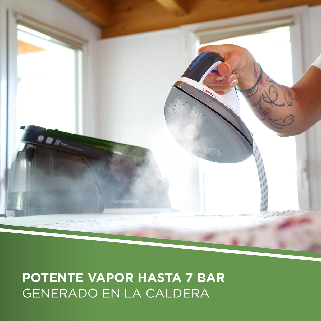 Polti La Vaporella XT90C, Plancha de vapor con caldera, 7 Bar de presión, Potencia 2350 W, Función Eco, Autonomía ilimitada, Capacidad 1,4 L, Steam Pulse 450 g, Verde y Gris
