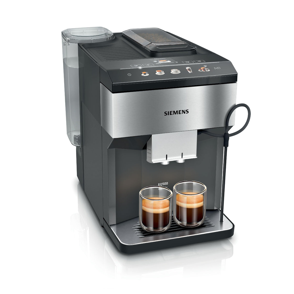 Siemens Cafetera automática, EQ500 Classic Connect, hasta 18 especialidades, aplicación HomeConnect, 2 tazas al mismo tiempo, incluye filtro de agua BRITA, acero inoxidable/negro real