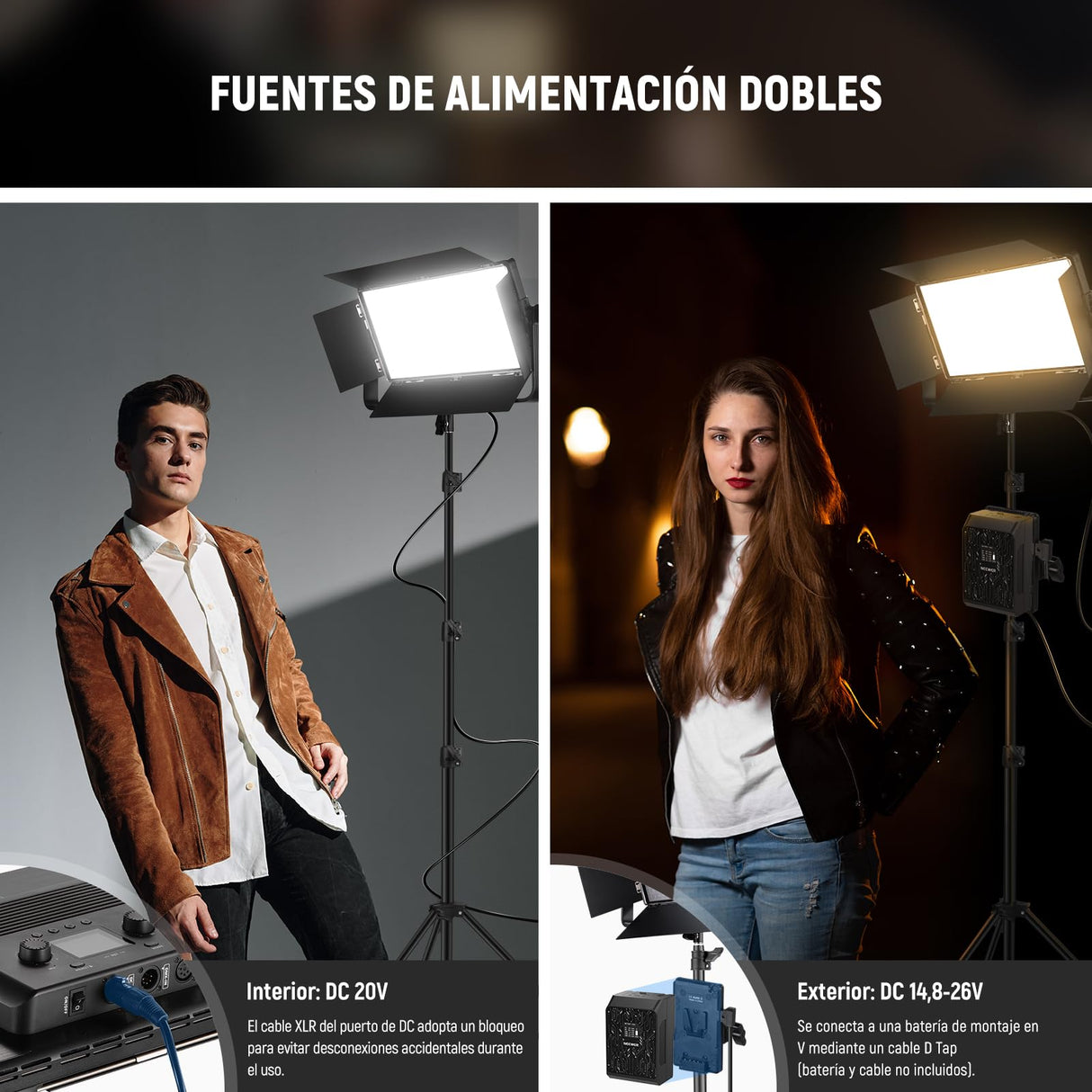 NEEWER 100W Bicolor LED Panel Luz Video Kit, 960 LED 38600Lux@0.5m 2500K-8500K CRI96+/TLCI97+ 0-100% Atenuación, App/2.4G/Panel/Control DMX para Foto Estudio Pro Grabación Luz Escenario, AP100B