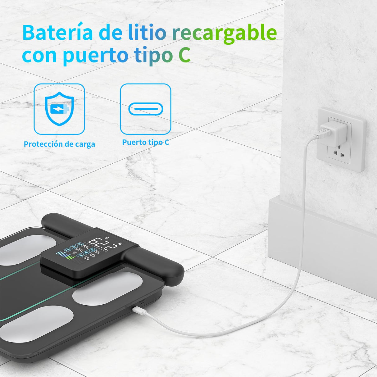 Healthkeep Báscula Persona Balance Conectada Impedancia Con 8 Electrodos 21 Datos Corporal Pantalla VA Medición BIA de Doble Frecuencia Con APP para Andriod e iOS, Máx. 180 kg/400 lb/28