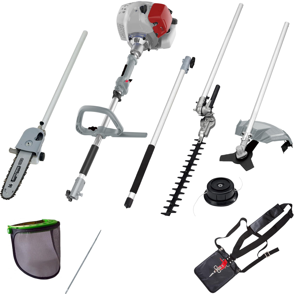 IKRA Multiherramienta IBKH 33-1 Gasolina 4en1 Herramienta multifunción para jardín Incl. Escudo Protector y Lima de Cadena