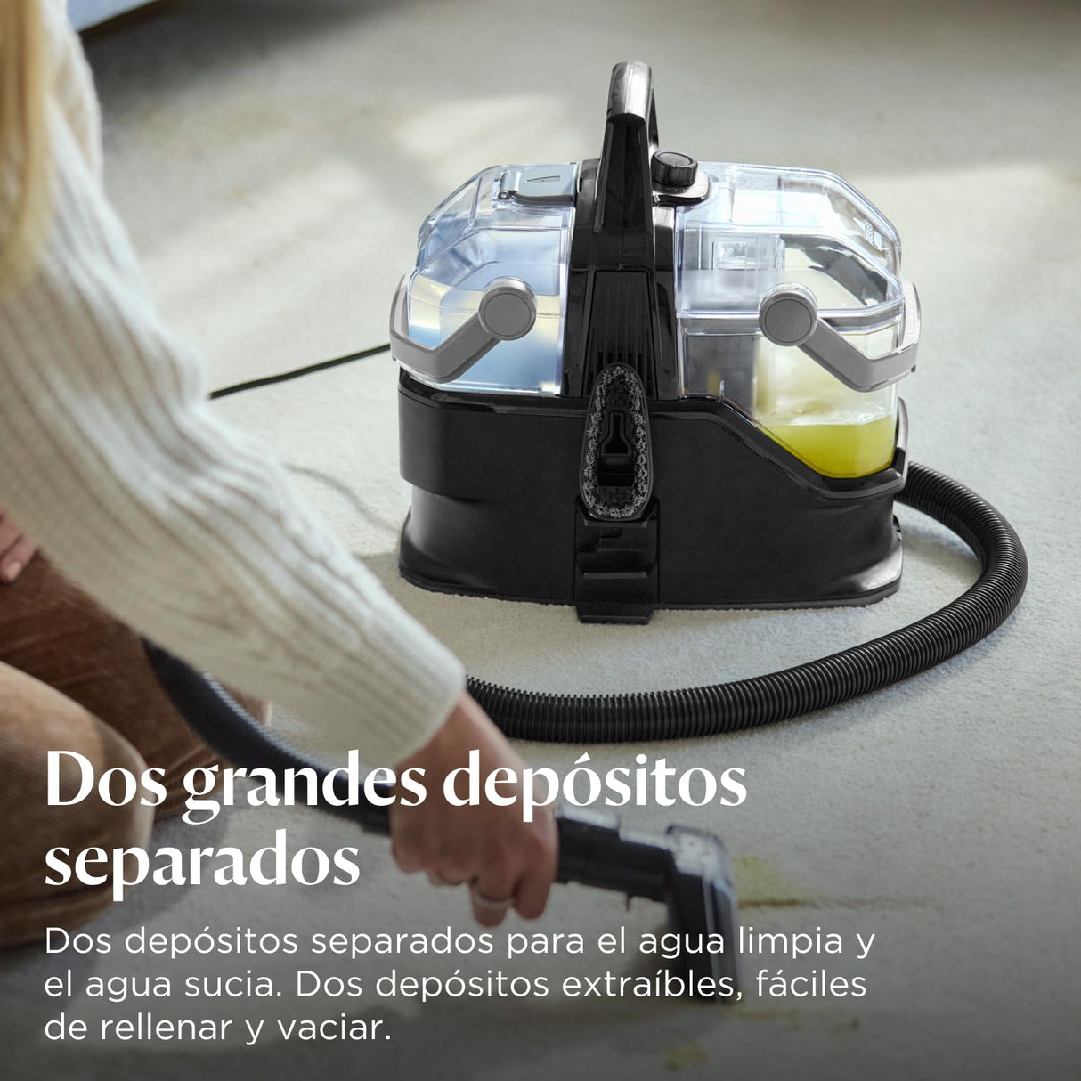 BISSELL SpotClean HydroSteam, Aspiradora de Agua Tapicería, Lava Aspiradora con Tecnología HydroSteam, Modo de Vaporeta, Limpiador para Alfombras, Tapicería, Sofá & Auto, Motor Potente de 1000W, 3689N