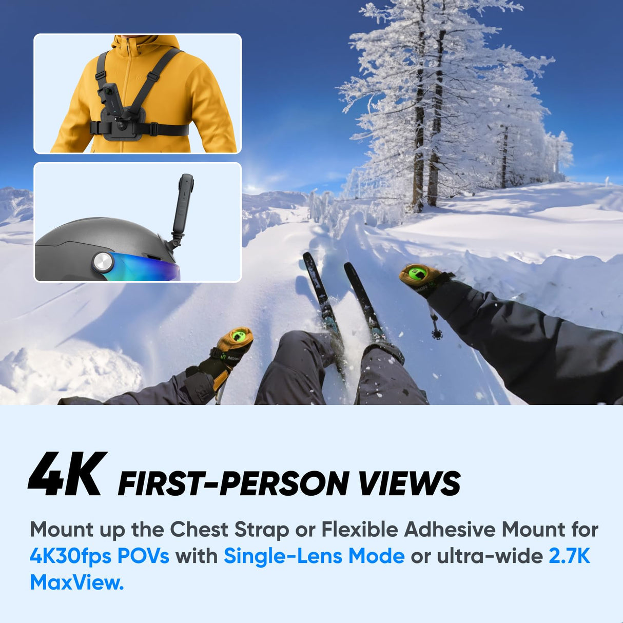 Insta360 X3 Paquete de Nieve - Cámara de acción Impermeable de 360° con Sensor de 1/2", 5,7 K 360°, Fotos de 72 MP a 360°, estabilización, Pantalla táctil de 2,29 Pulgadas, retroalimentación de
