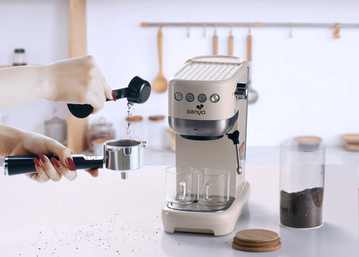 Senya cafetera Tasty Coffee Crema 20 bares, cafetera espresso y capuchino 1300W, Thermoblock, espumador de leche, apagado automático, SYBF-CM006C