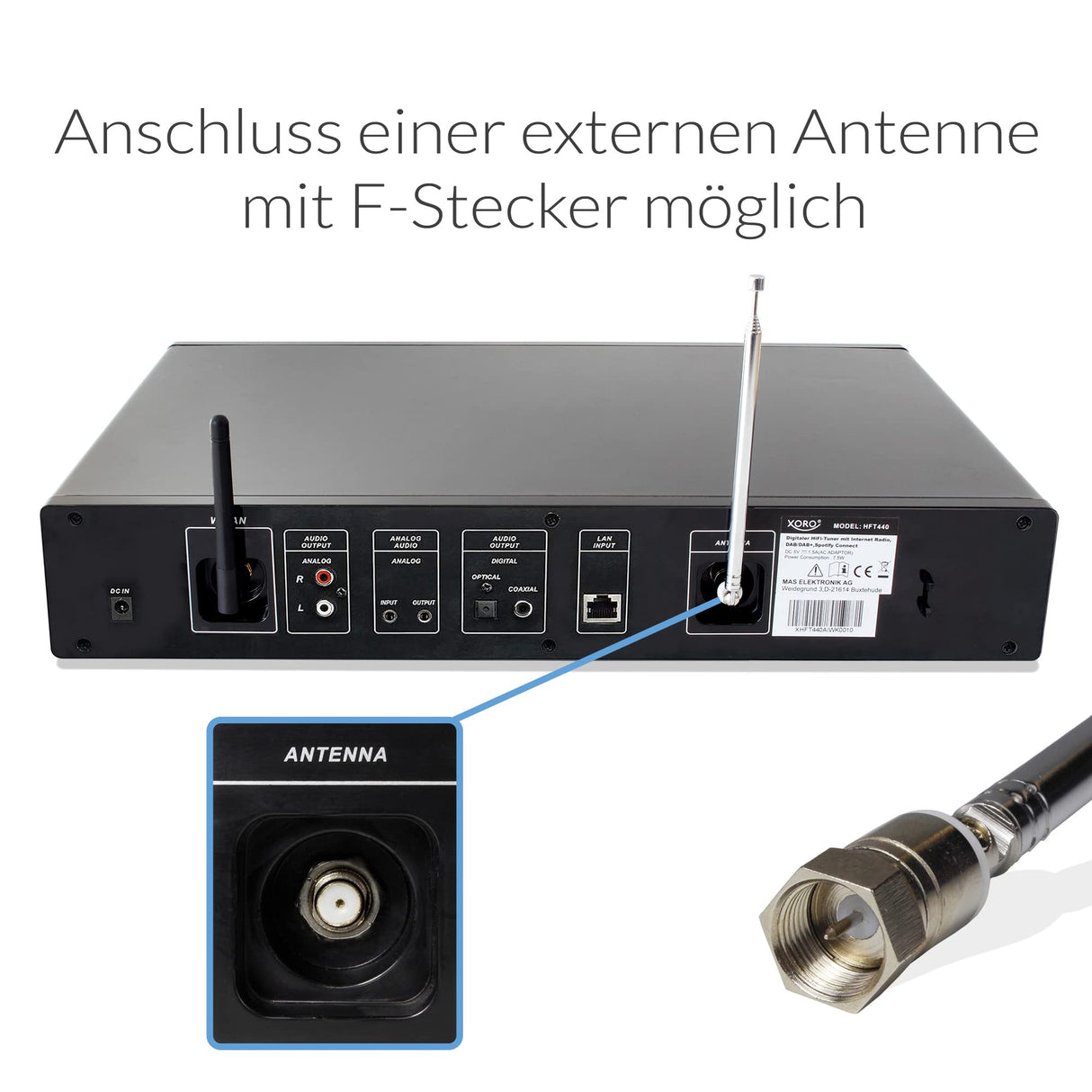 XORO HFT 440 - Radio por Internet con Dab+ y recepción FM para Ampliar un Sistema de Alta fidelidad, WiFi de 2,4 GHz, Bluetooth, SpotifyConnect, Streaming de música por UPnP