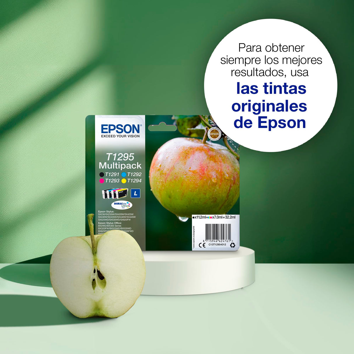 Epson T1295 - Pack de 4 cartuchos de tinta, tricolor y negro válido para los modelos WorkForce, Stylus, Stylus Office y otros, Ya disponible en Amazon Dash Replenishment