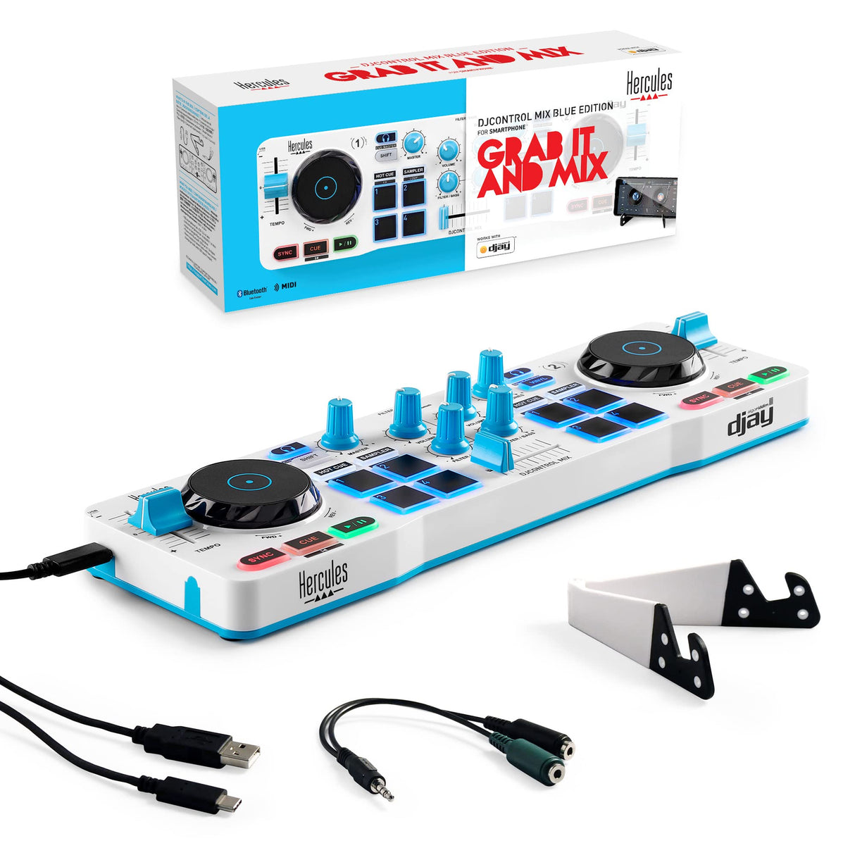 Hercules DJControl Mix Blue Edition – Controladora de DJ Inalámbrica Bluetooth para Smartphones - Exclusiva de Amazon