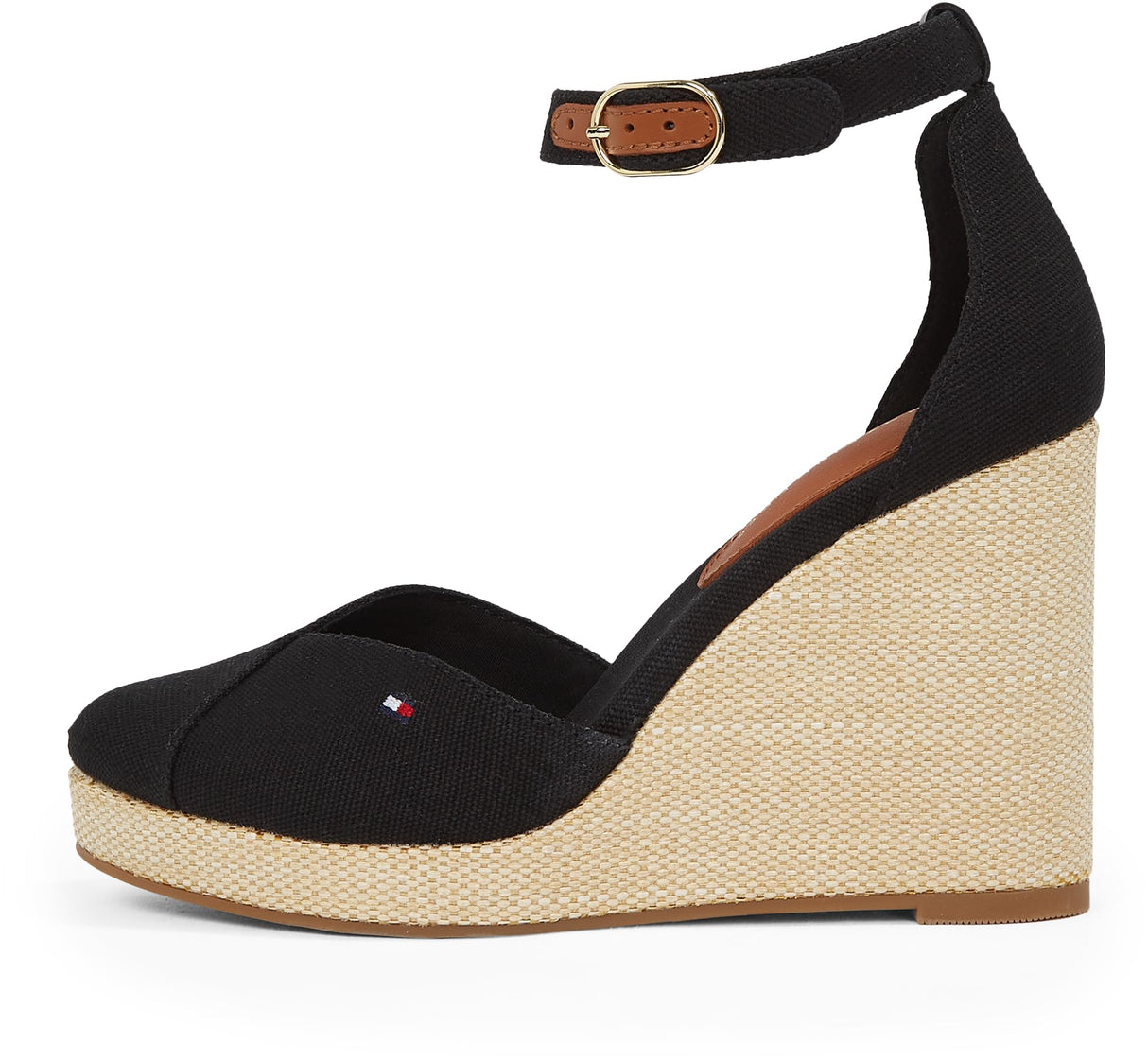 Tommy Hilfiger Alpargatas de cuña Mujer Flag Closed Toe con Correa de Tobillo, Negro (Black), 38