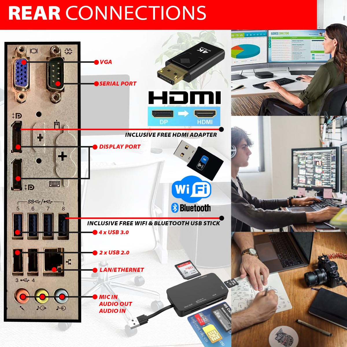 GMR Ultra Slim i7 Office PC, Computadora de Oficina de Negocios, garantía de 3 años, 32 GB RAM, 4000 GB SSD, DVD±RW, USB 3, Windows 11 Prof, WiFi Bluetooth