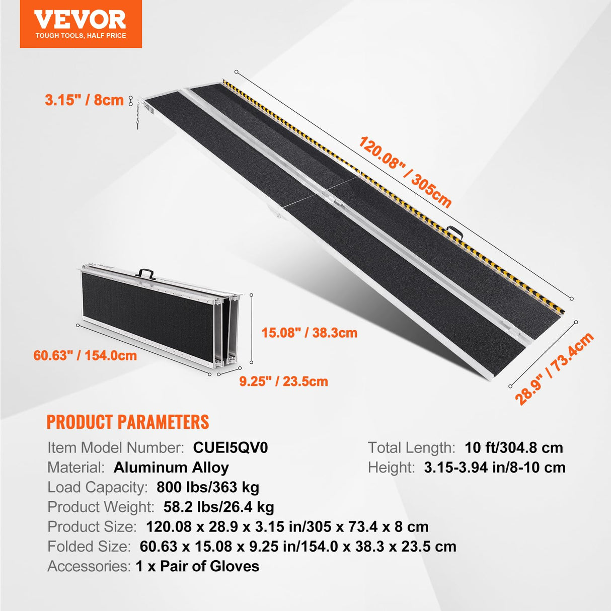 VEVOR Rampa para silla de ruedas capacidad de 800 libras rampa de umbral plegable portátil de aluminio antideslizante de 120 pulgadas para scooter, discapacitados, escalones, hogar, escaleras, puertas
