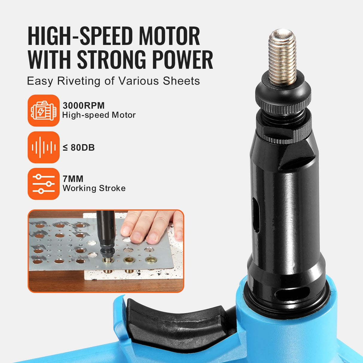 VEVOR Remachadora Neumática con Fuerza de Tracción de 20,2 KN, Alta Resistencia para Herramientas Mecánicas, Construcción, Mejoras en el Hogar, con 13 Piezas de Punta de Tamaño, 250 x 115 x 280 mm