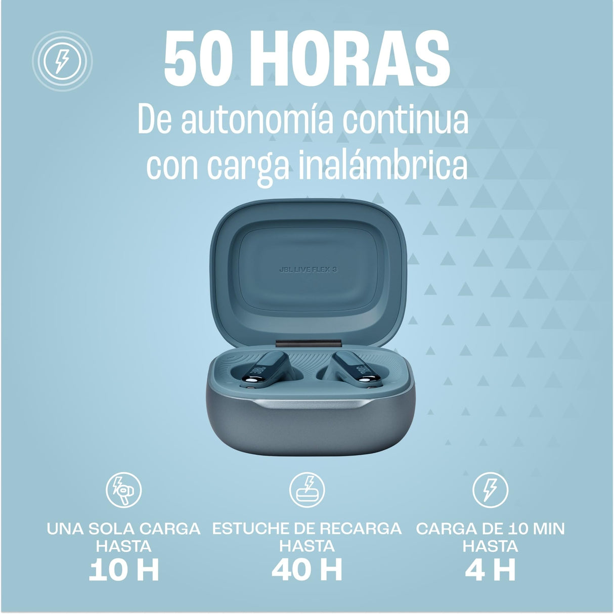 JBL Live Flex 3 Auriculares inalámbricos de botón True Wireless con cancelación de ruido adaptable, hasta 50 horas de reproducción, Bluetooth, audio de alta resolución, azul