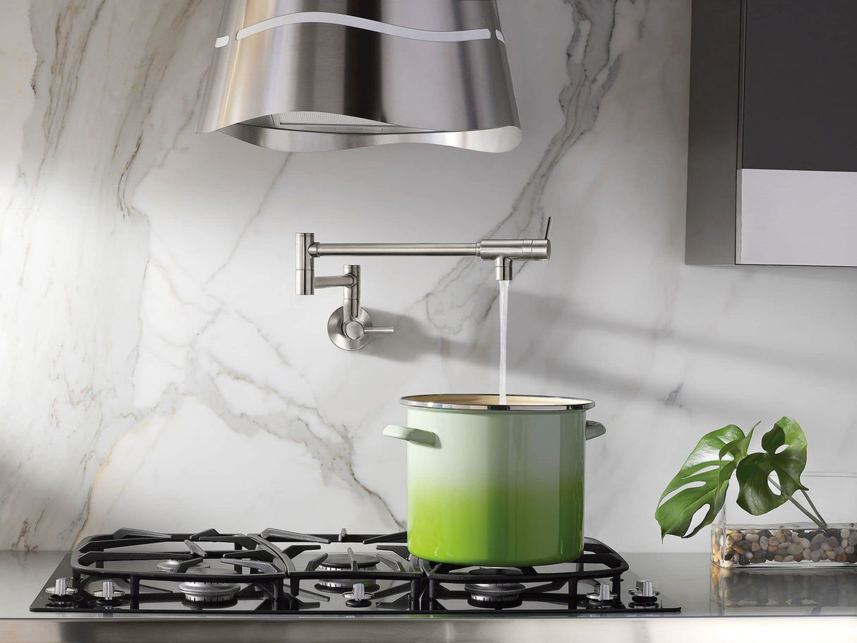 Moen S665SRS - Grifo de cocina de dos manijas para llenado de ollas, resistente a las manchas inoxidable