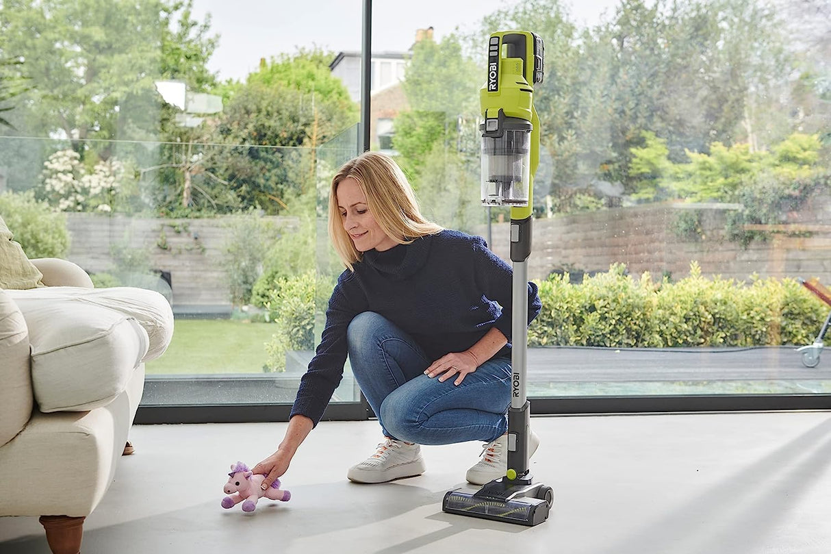 Ryobi - Aspirador de Escoba sin Cable 18V One+ - Depósito 0,6l - Caudal 820l/min - Tubo Extraíble - Ideal para Limpieza de Suelos Duros, Parquet, Alfombras - sin Batería ni Cargador - RSV18-0