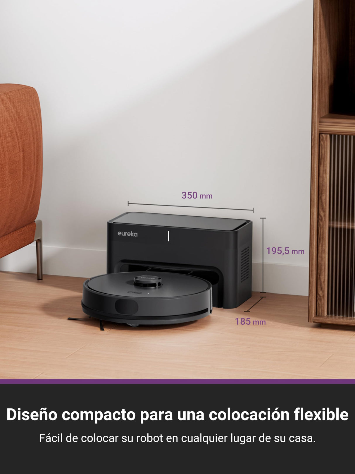 EUREKA E6 Plus Robot Aspirador y Fregasuelos, 5000Pa Succión Potente, Base de Vaciado Automático 2.5L,Sistema LiDAR preciso, Control por App, Diseño Anti-enredo, Ahorrador de Espacio,Mapa Multicapa