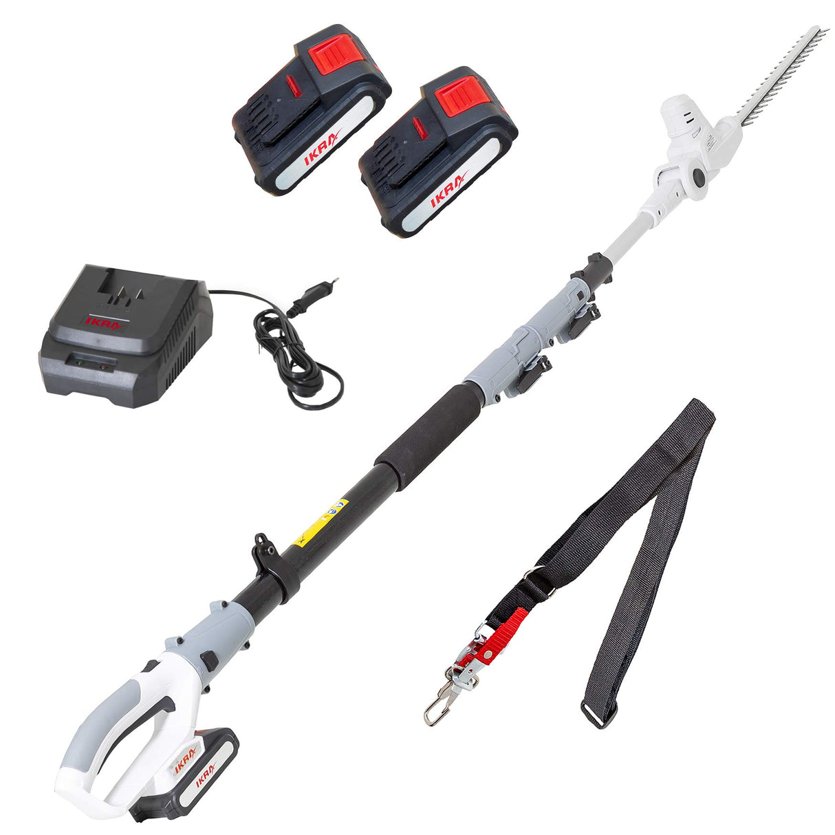 IKRA tijeras cortasetos telescópico a batería ICPH 2040, incl. 2x batería, cargador rápido y cinta de hombro
