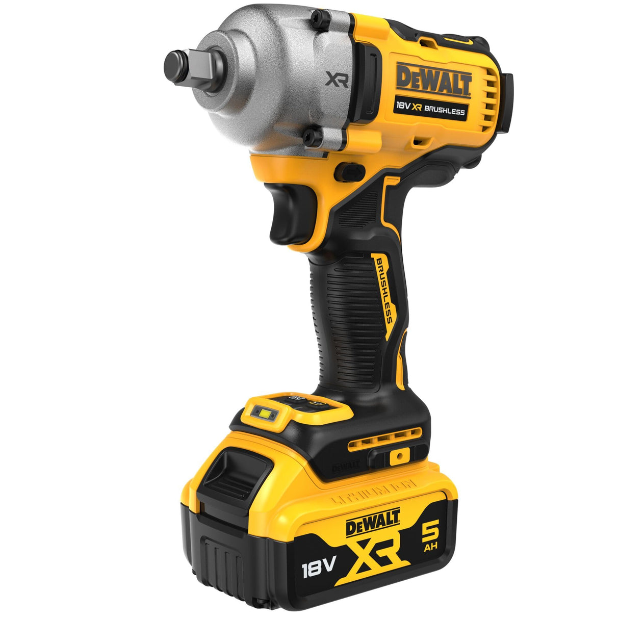DEWALT Llave de impacto 18V XR, motor sin escobillas con 2 baterías XR 18V de 5.0Ah y cargador multivoltaje, DCF891P2T-QW