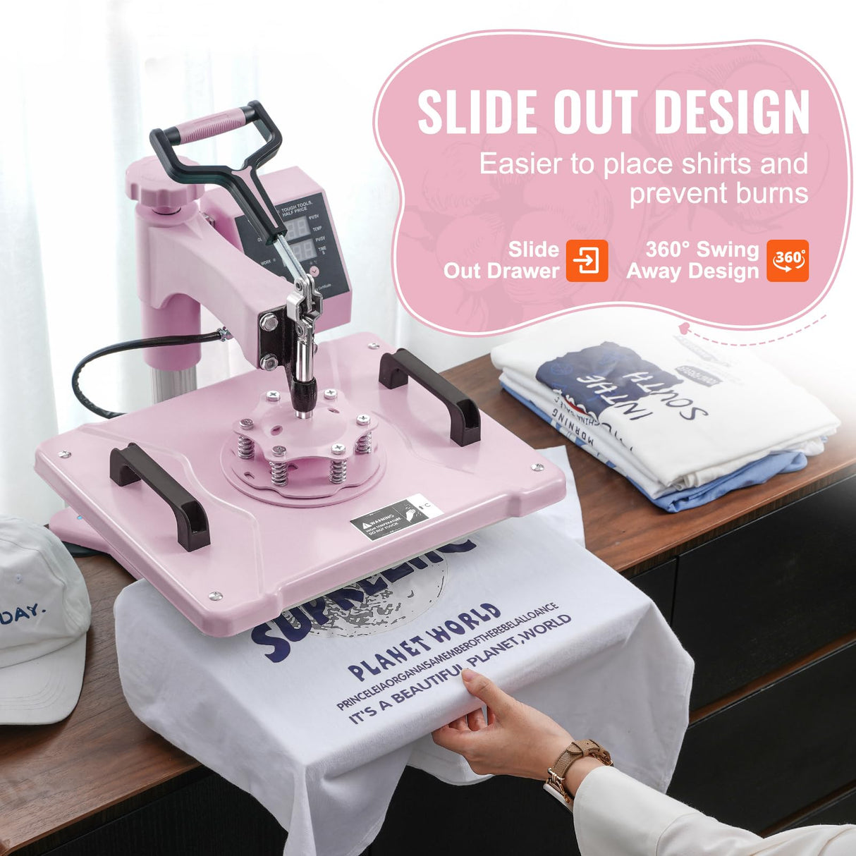 VEVOR 8 en 1 Máquina de Prensado por Calor con Prensa de Vaso de 325-887ml, 300 x 380 mm, Prensa Térmico con Giro de 360° con Control Digital Preciso para Camiseta, Taza, Sombrero y Plato, Rosa