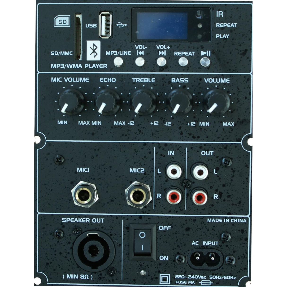 Ibiza - SLK8A-BT - Altavoz activo PLUG & PLAY de 8"/20cm, 300W con amplificador integrado - Bluetooth, USB, SD y AUX - Negro