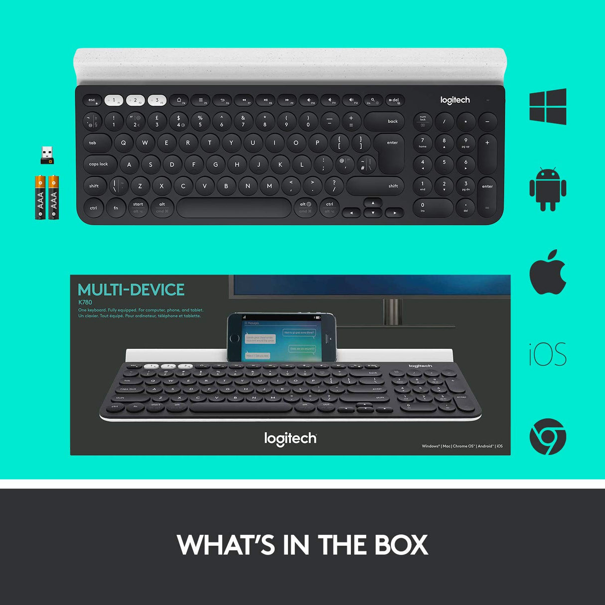 Logitech K780 RF Wireless + Bluetooth QWERTY Pan Nordic Gris, Color Blanco Teclado – Teclados (RF Wireless, Inalámbrico, Universal)