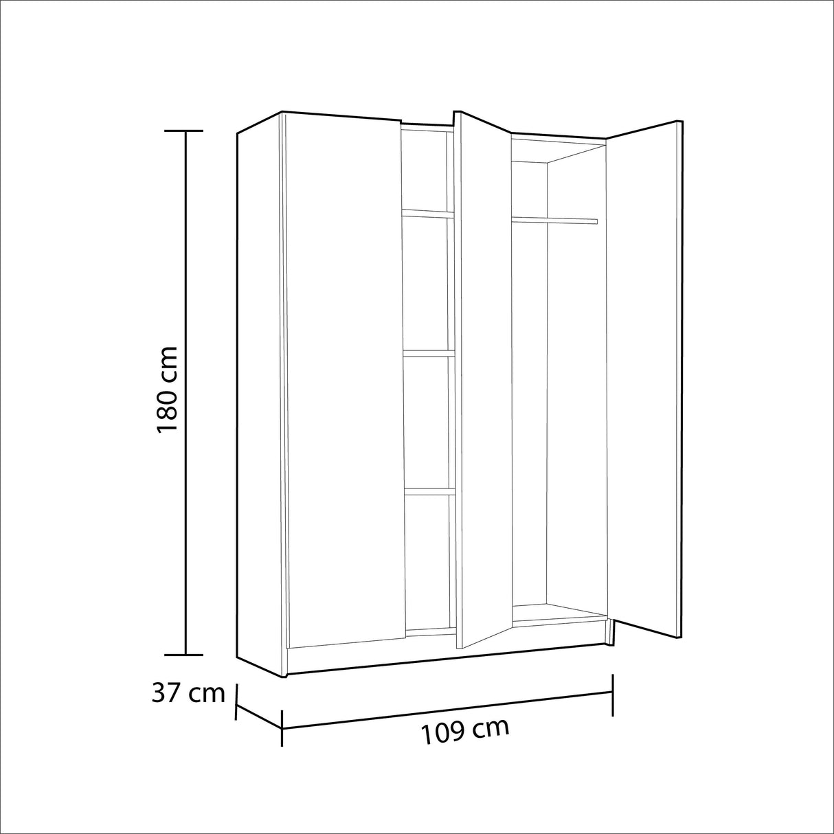 Habitdesign Armario Multiusos 3 Puertas 4 Estantes, 180x109x37 (AltoxAnchoxFondo), Color Blanco Mate
