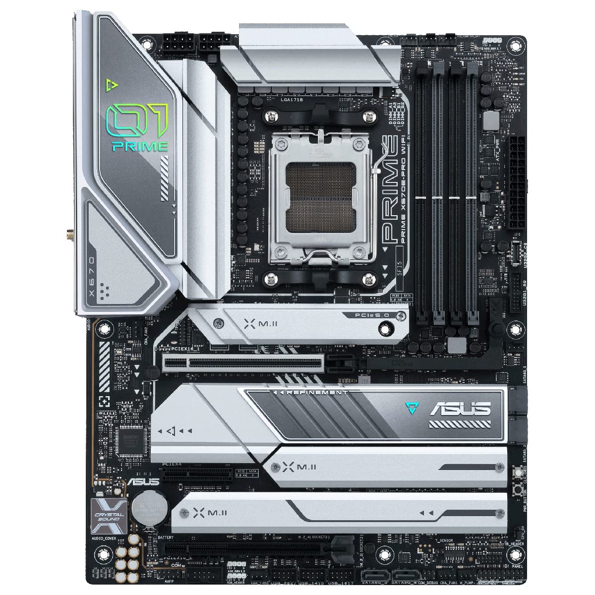 ASUS Prime X670E-PRO WiFi - Placa Base ATX (AMD Ryzen AM5, PCIe 5.0, 4 Ranuras M.2, DDR5, USB 3.2 Gen 2 x 2 de Tipo C, Compatible con USB4, WiFi 6E y Ethernet de 2,5 GB)