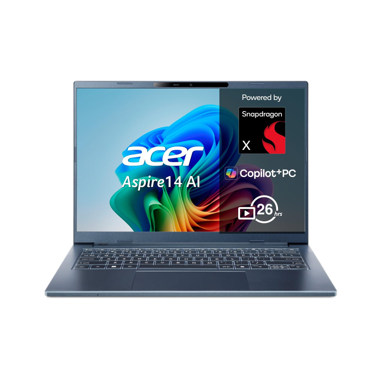 acer Aspire 14 AI Copilot+ PC A14-11M, Ordenador Portátil 14" WUXGA IPS (Qualcomm Snapdragon X X1-26100, 16 GB RAM, 512 GB SSD, Qualcomm Adreno, Windows 11 Home), Azul, Teclado QWERTY Español