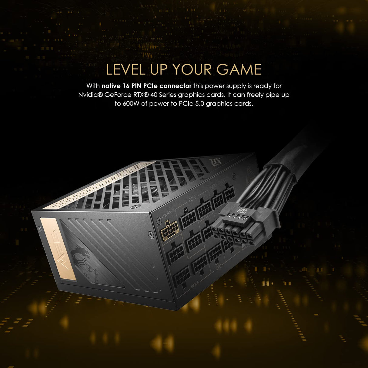 MSI Meg AI1300P PCIE5 Fuente de Alimentación 1300W, 80+ Platinum, ATX 3.0 Totalmente Modular, Soporte GPU PCIe 5.0, Ventilador 120 mm