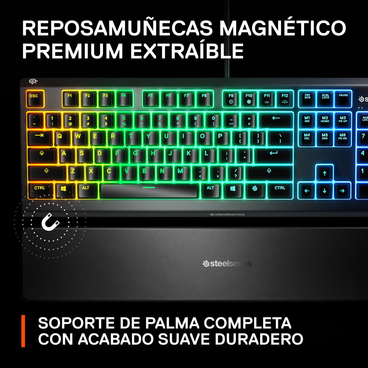 SteelSeries Apex 3 - Teclado RGB para gaming - Iluminación RGB de 10 zonas - Resistencia al agua IP32 - Reposamuñecas magnético superior - Teclado QWERTY Estadounidense