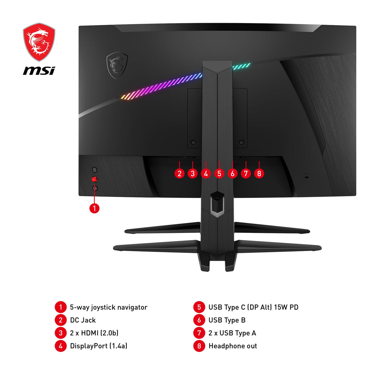 Msi mag 275CQRXF Monitor Curvo Gaming WQHD de 27 Pulgadas 1000R, 2560 x 1440 Rapid VA Panel, 240 Hz/1 ms, 116% sRGB, DisplayHDR 400, Adaptive Sync, Mystic Light DP 1.4a, HDMI 2.0b, USB Tipo-C