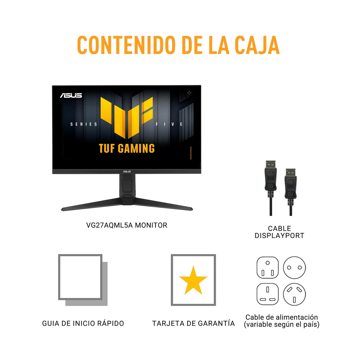 ASUS TUF Gaming VG27AQML5A Monitor de 27 Pulgadas QHD Fast IPS, 300Hz, 0.3ms, G-Sync y AMD FreeSync Premium, ELMB Sync, VESA, DisplayHDR 400, 95% DCI-P3, DisplayWidget Center, IA Gaming