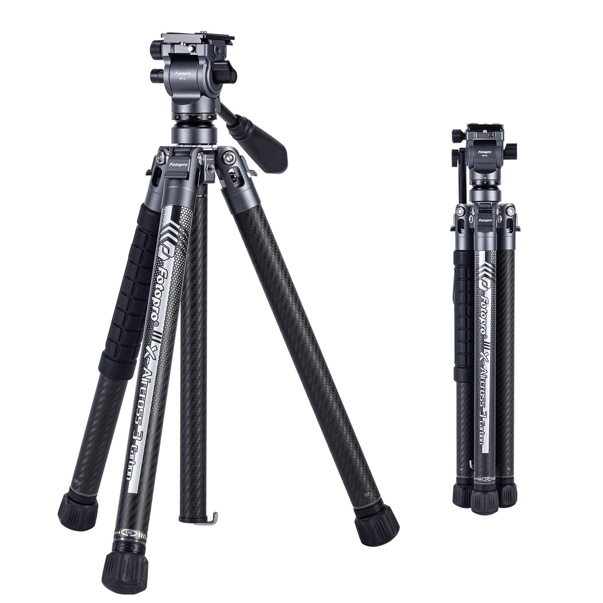 Fotopro X-Aircross 3 Lite Trípode de Video con Cabeza Líquida 1.0KG Ultraligero Portátil Profesional Video Viaje Fibra Carbono Trípode para Cámara, DSLR, Carga de hasta 10 kg, Gris