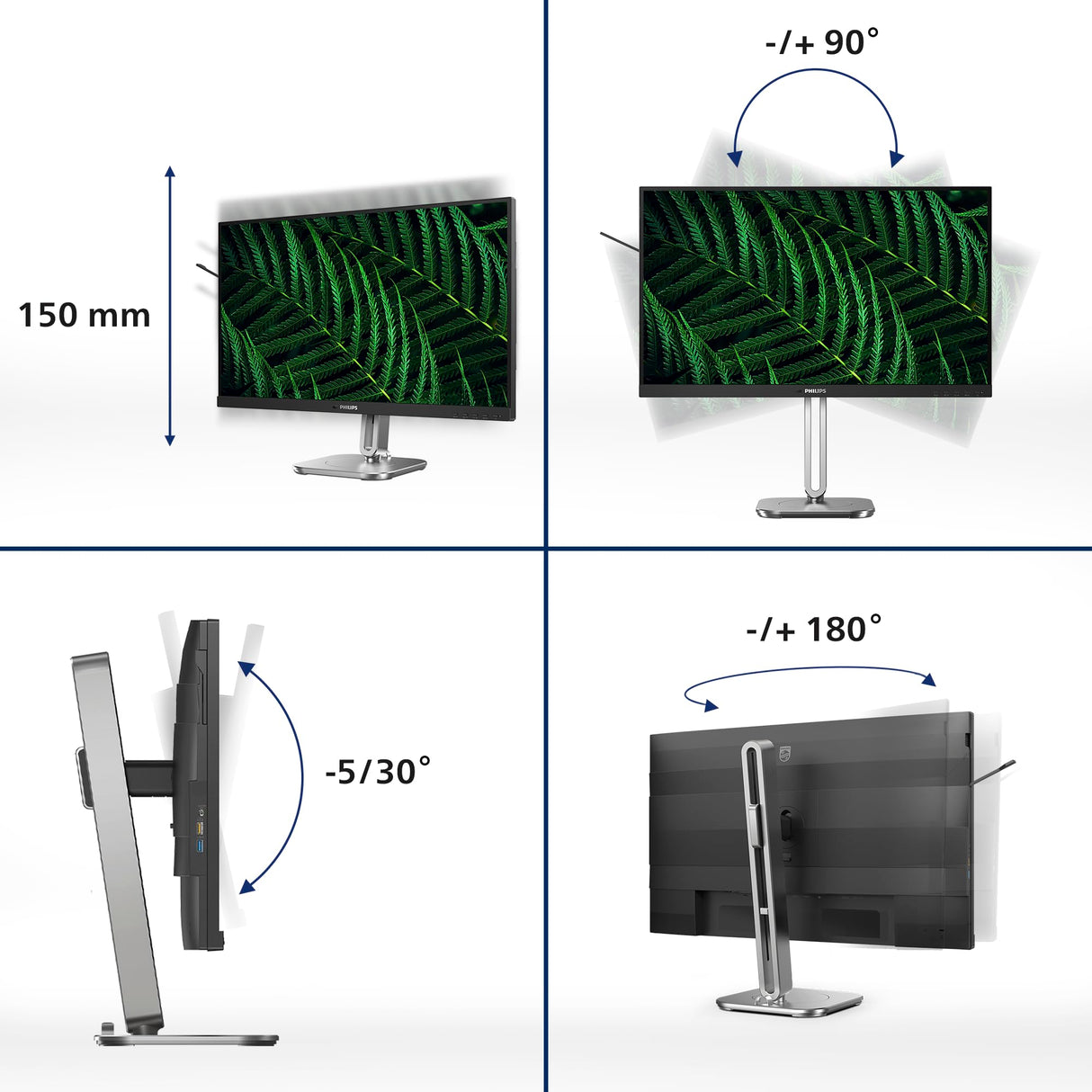 Philips 24B2G5200 Monitor 24" FHD, WLED, 100Hz, IPS, 4 ms GtG, Adaptive Sync., TUV Eyesafe, Altavoces, Altura Ajustable (1920x1080, D-Sub, 1x HDMI 1.4, 1x DP 1.2, USB-Hub) Gris Oscuro