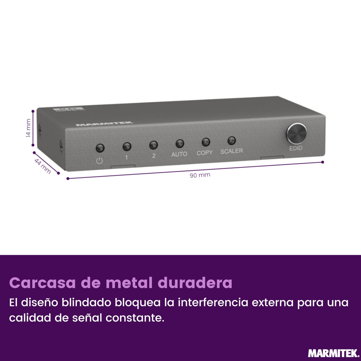 Splitter HDMI 4K120 Gaming - Marmitek Split 712-1 Entrada / 2 Salidas - 8K60 - Distribuidor - 48Gbps - HDR 120 Hz - HDMI 2.1 - VRR-ALMM-QMS-QFT - Conmutador EDID - Carcasa metálica