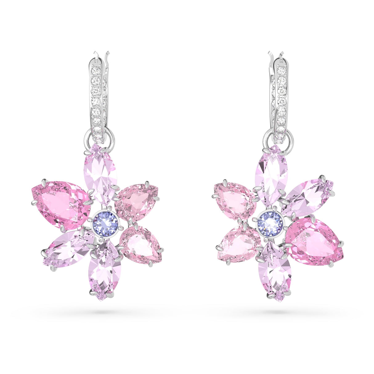 Swarovski Pendientes Gema, Tallas mixtas, Flor, Rosas, Baño de rodio