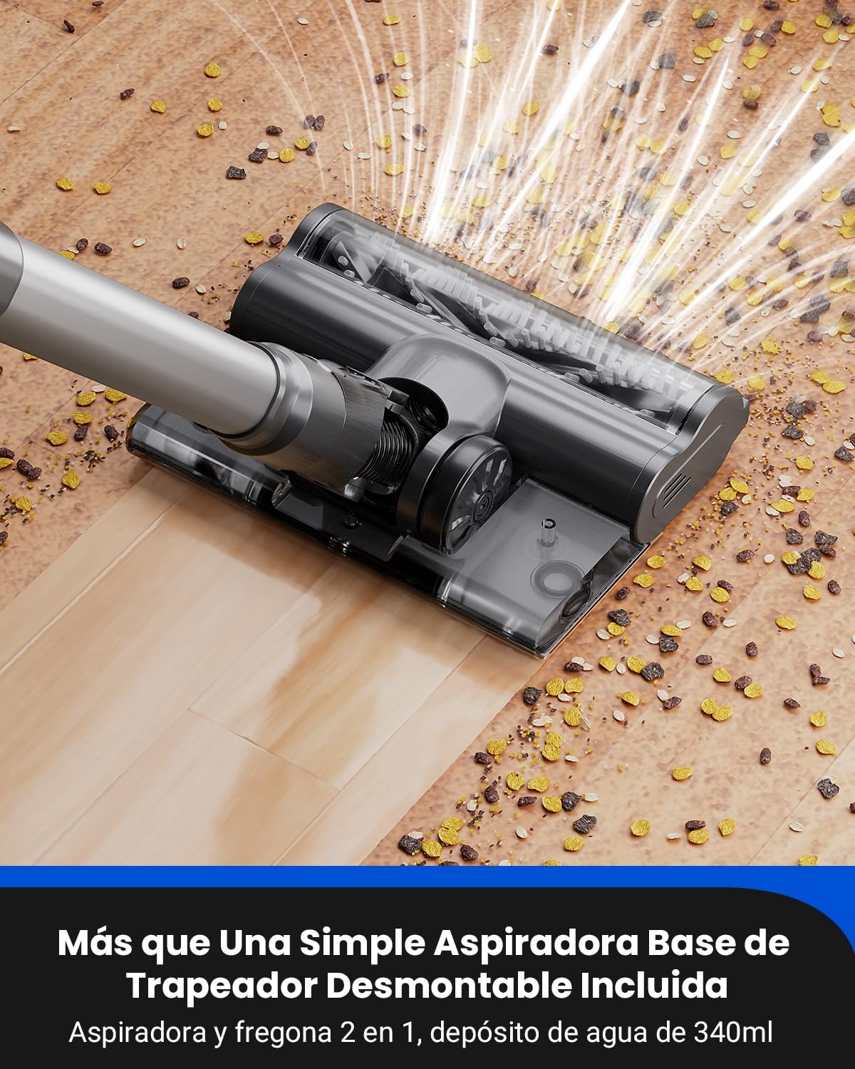Proscenic P11 Mopping Aspiradora sin Cable y Fregona 2 en 1, 45kPa/550W/60Min Aspiradora Escoba Inalámbrico y Vertical con Batería Antienredos para Alfombras/Suelos Duros/Cortinas/Pelos de Mascotas