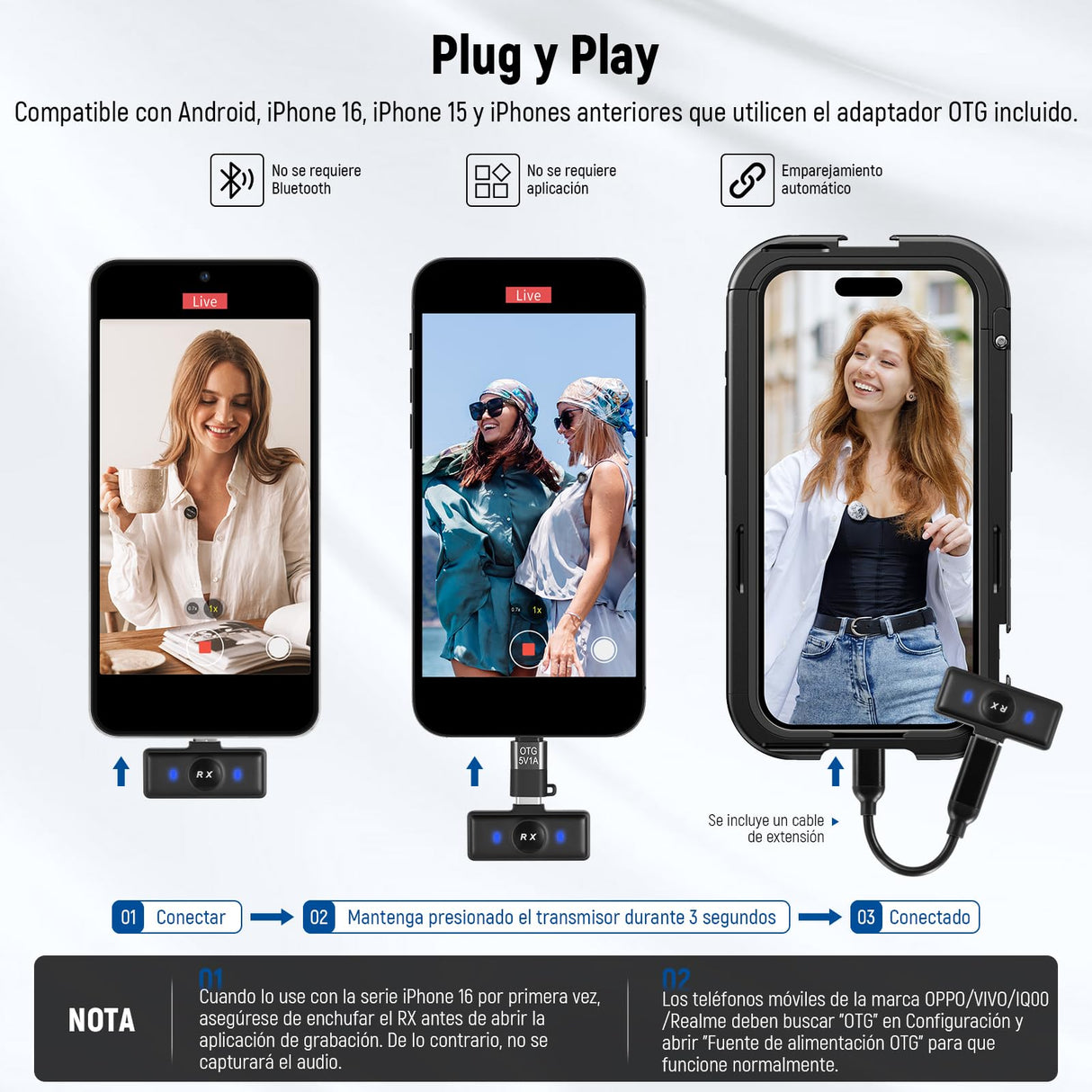 NEEWER Micrófono Lavalier Inalámbrico para iPhone Mini Mic Solapa Set Cancelar Ruido y Estuche de Carga USB C OTG Batería 24H 200m Alcance Compatible con iPhone 16 15 Android PC Portátil, KM18