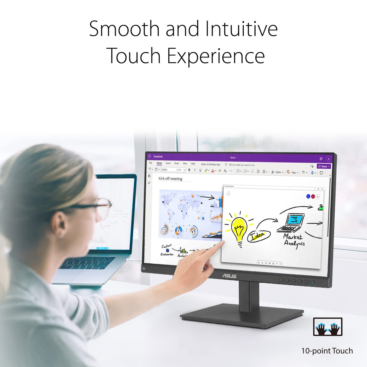 ASUS BE24ECSBT - Monitor Multitáctil de 24 Pulgadas, FHD, Multitáctil de 10 Puntos, IPS, USB-C, HDMI, DisplayPort Daisy Chain, Soporte Ergonómico, Eye Care, Baja Luz Azul, Montable en Pared