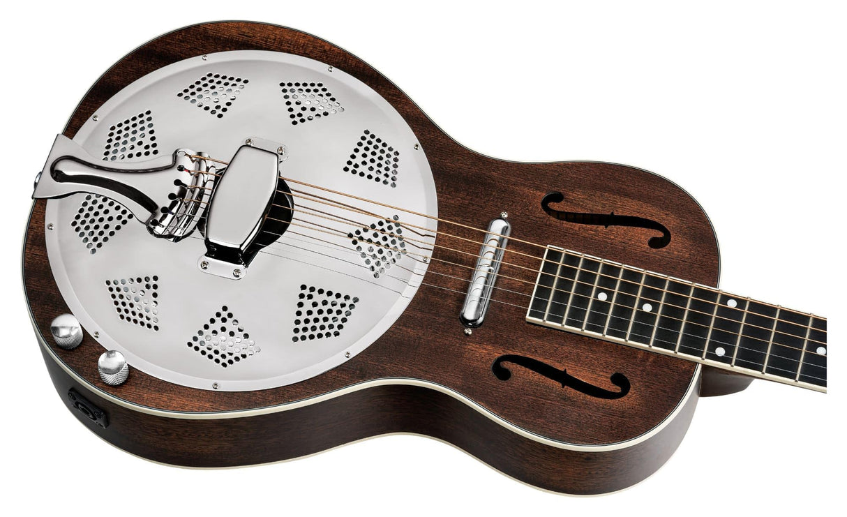 Ortega Guitars Guitarra resonadora acústica eléctrica de 6 cuerdas de la serie Americana, derecha, Whiskey Burst (RRG30E-WB)