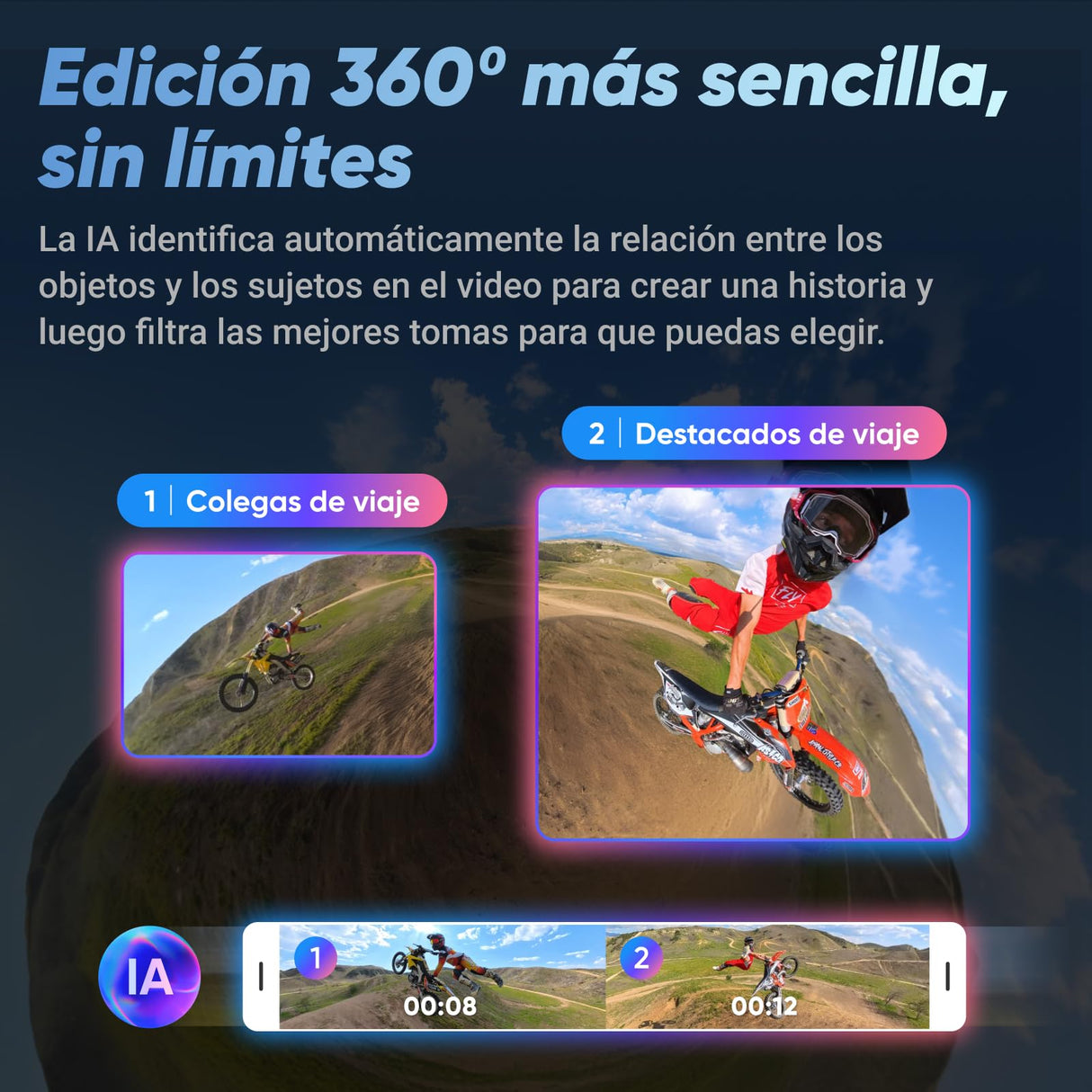 Insta360 X4 - Cámara de acción Impermeable 8K 360, Vídeo 4K Gran Angular, Efecto Selfie Stick Invisible, Protectores de Lente Extraíbles, 135 Min Batería, Edición IA, Estabilización, para Deportes