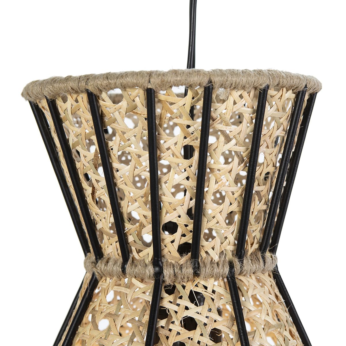 LAMPARA DE TECHO 42X42X43 METAL NEGRO/RATAN NATURAL