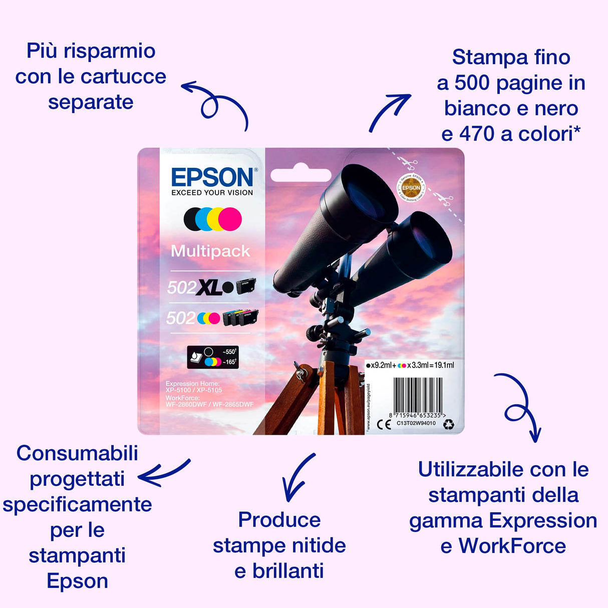 Epson 502XL 6.4ml 9.2ml 550páginas 470páginas Negro, Cian, Magenta, Amarillo cartucho de tinta para impresoras 9,2 ml, 6,4 ml)