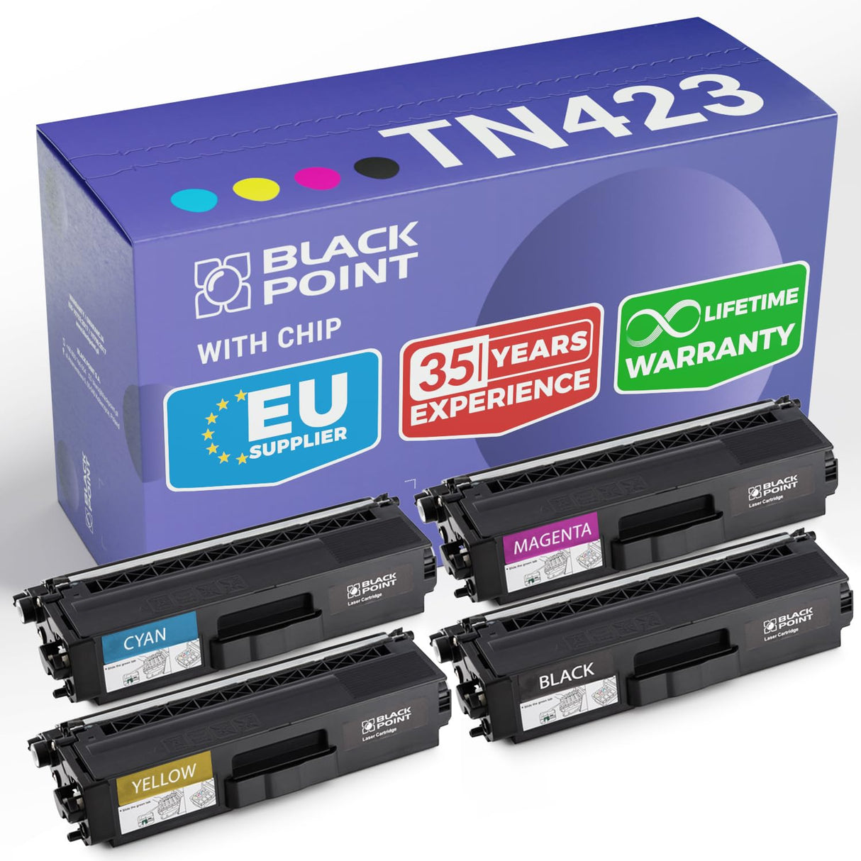 BLACK POINT Juego de 4 Cartuchos de Tóneres Premium para TN423 TN421 TN-423BK TN-423C TN-423M TN-423Y TN-421BK para Brother MFC-L8690CDW MFC-L8900CDW DCP-L8410CDW HL-L8260CDW HLL8360CDW DCPL8410CDN
