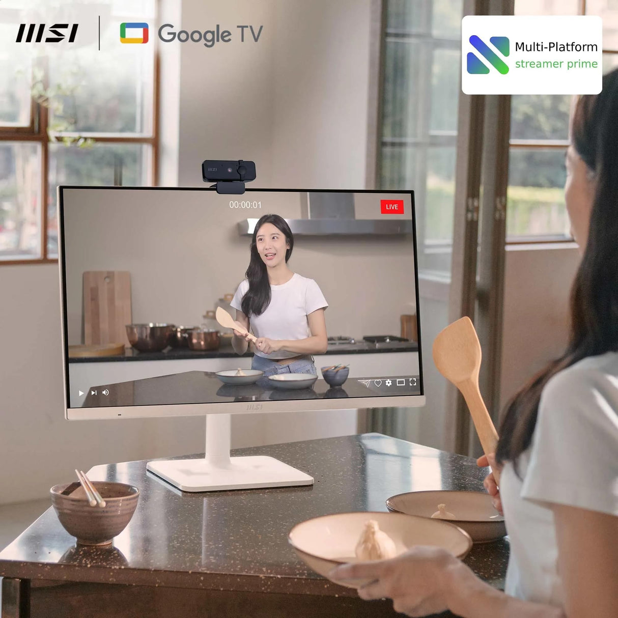 MSI Modern MD272UPSW, Monitor Inteligente UHD 4K de 27", Google TV, Control inalámbrico, Type-C 65W, Altavoces Integrados, Blanco
