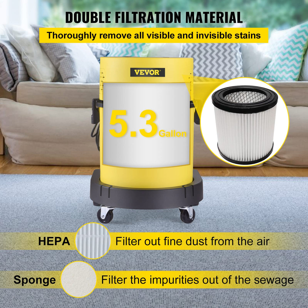 Vevor Aspirador Potente en Seco y Húmedo 4 en 1 Depósito Total de 20L, Mando de Control Remoto Lava Aspiradora 220V 1200W para Hogar Patio Garaje Taller