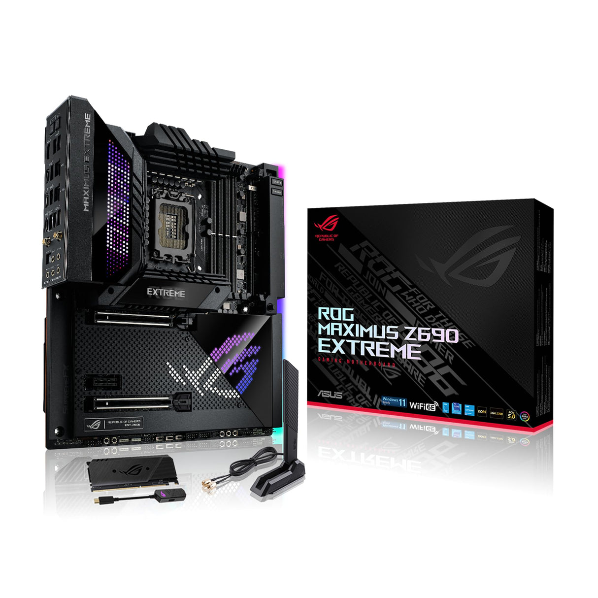 ASUS ROG Maximus Extreme, Placa Base Gaming Intel LGA 1700 EATX (VRM de 24+1 Fases, PCIe 5.0, Wi-Fi 6E, Ethernet de 10 GB y 2.5 GB, Cinco M.2, Thunderbolt 4 y Aura Sync), Z690 (Alder Lake)