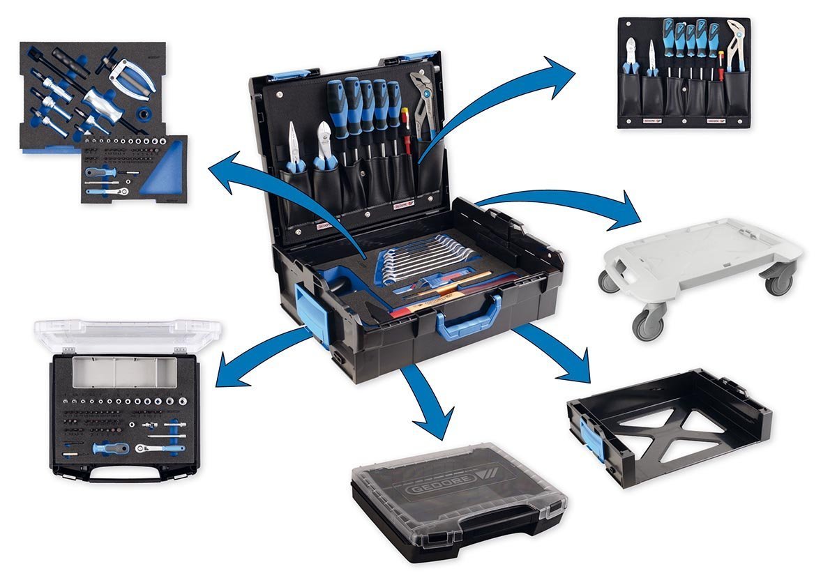 GEDORE Caja de herramientas L-BOXX 136, Juego de 36 piezas, Llena, Herramientas para electricistas, En caja de plástico, 1100-02